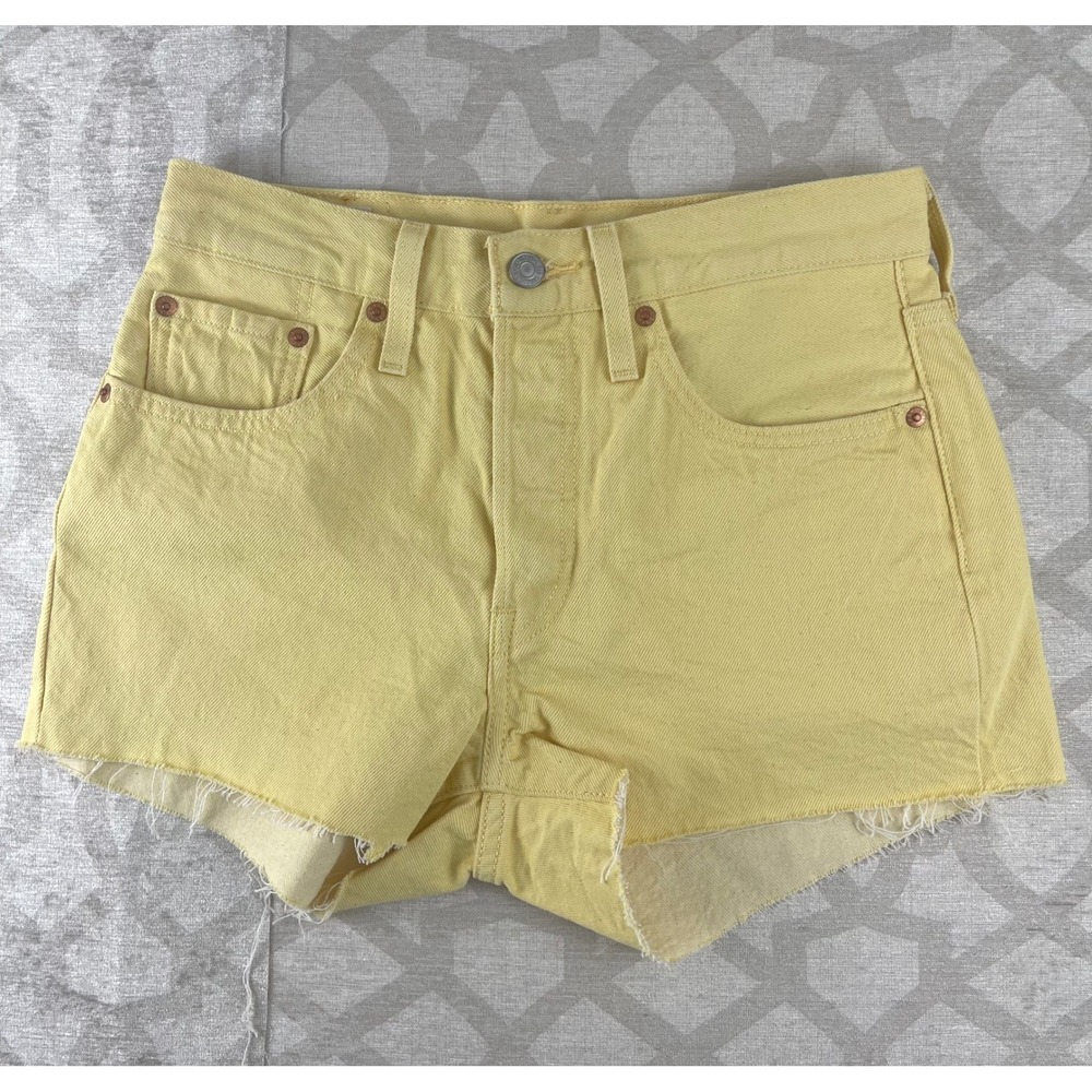 Levi's Premium 501 Women W26 Yellow Button Fly Cut Off Denim Shorts